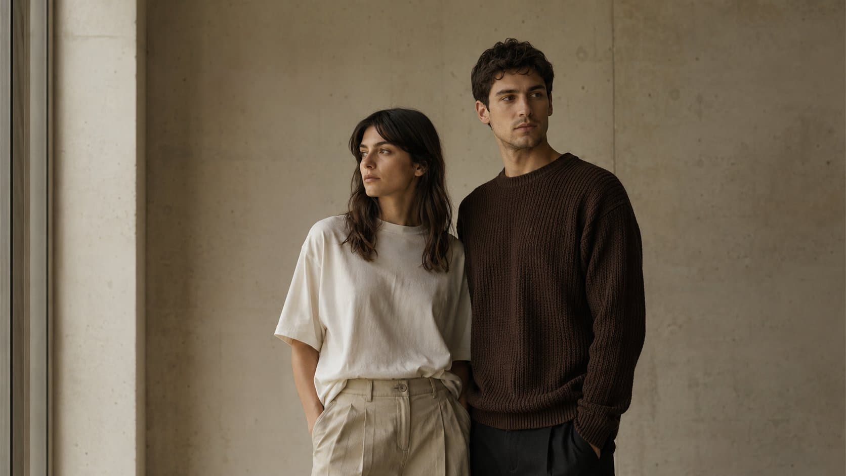 AUREN Spring/Summer 2026 — a man and woman in soft concrete light
